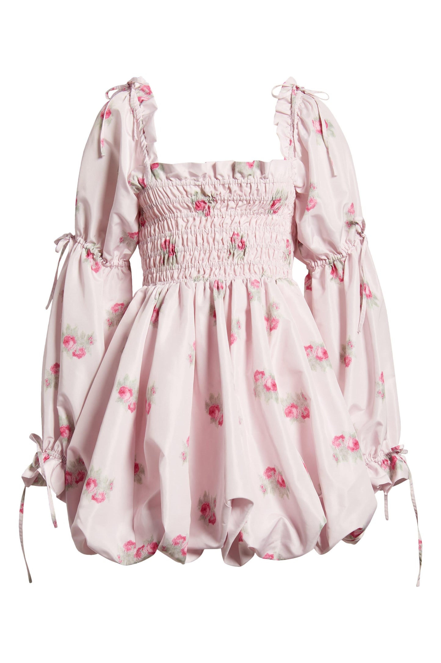 Floral Smocking Lace Up Mini Dress