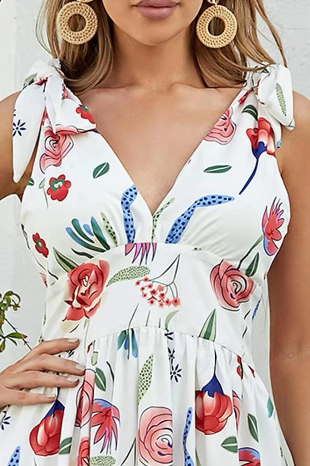 Floral Lace Up Sleeveless Midi Dress