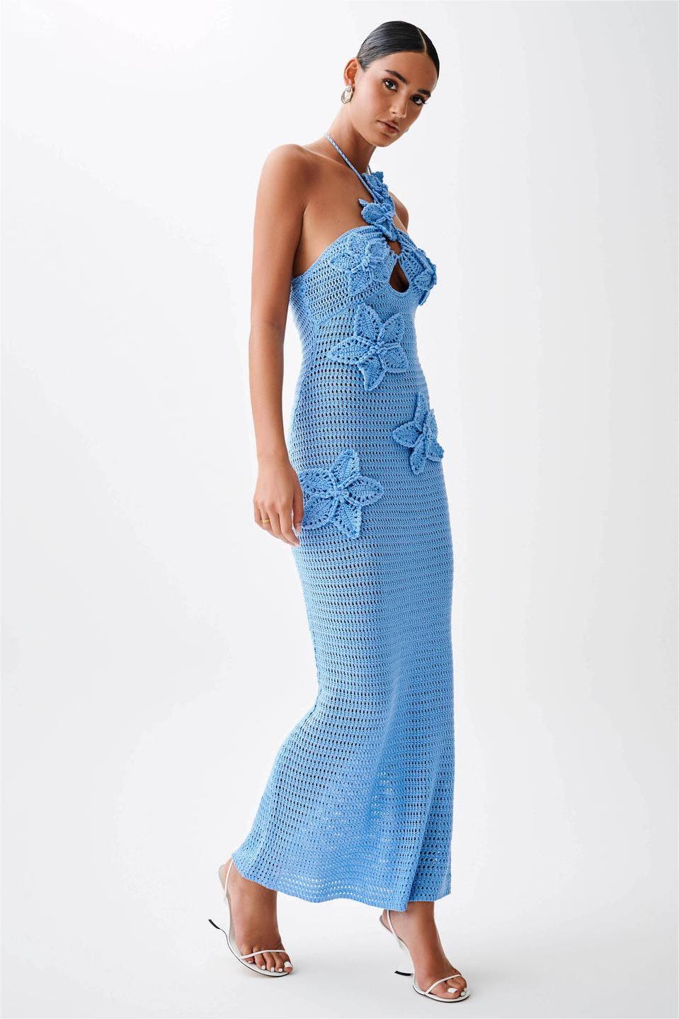 Knit 3D Floral Solid Midi Dress