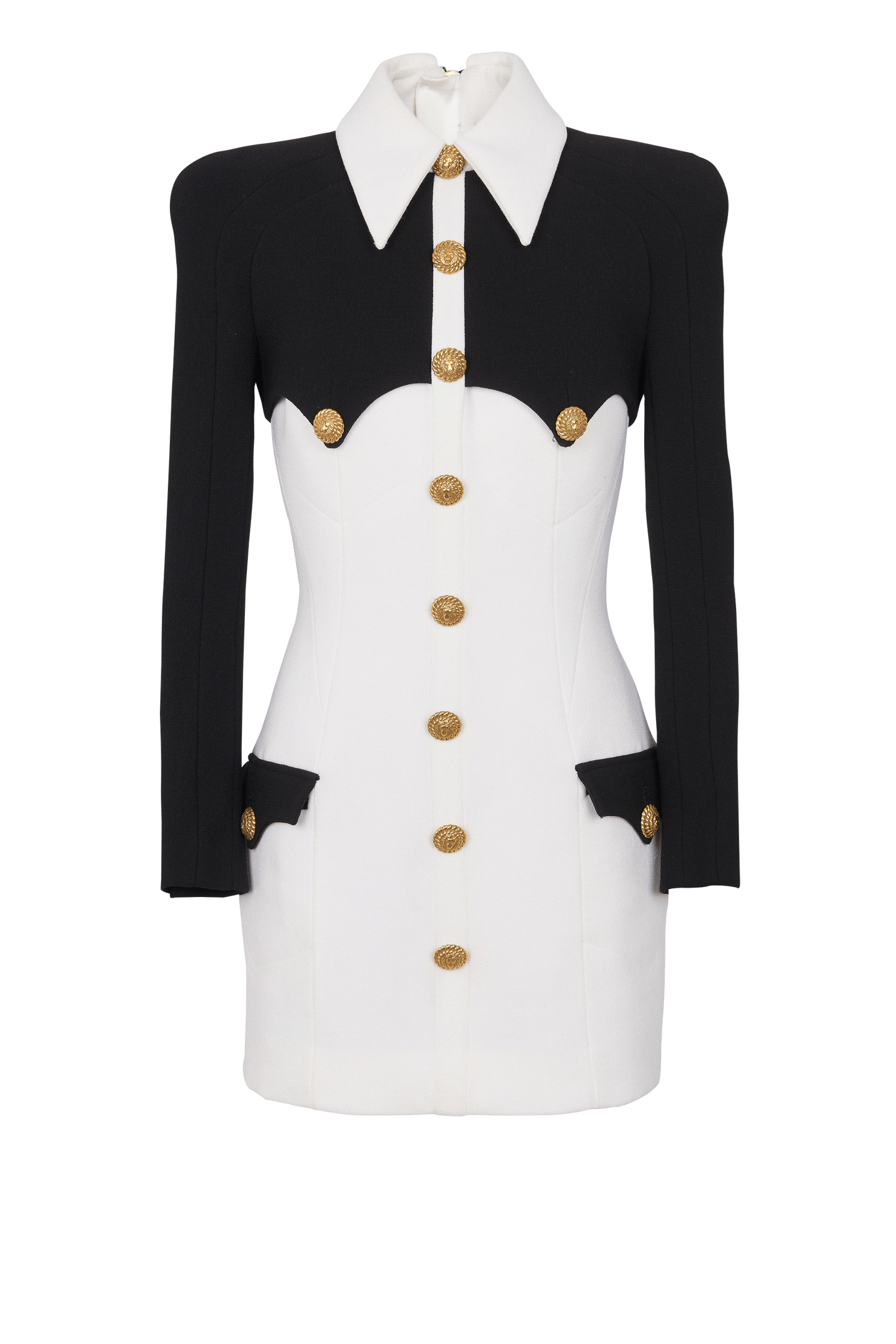 Contrast Color Metal Button Long Sleeve Mini Dress