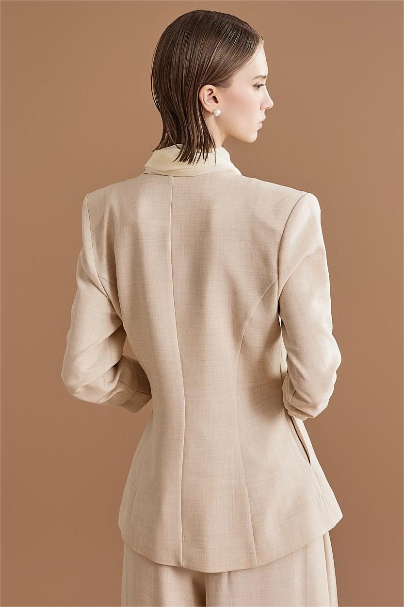 Solid Mid Sleeve Bottom Blazer & High Waist Wide Leg Pants Set With Belt