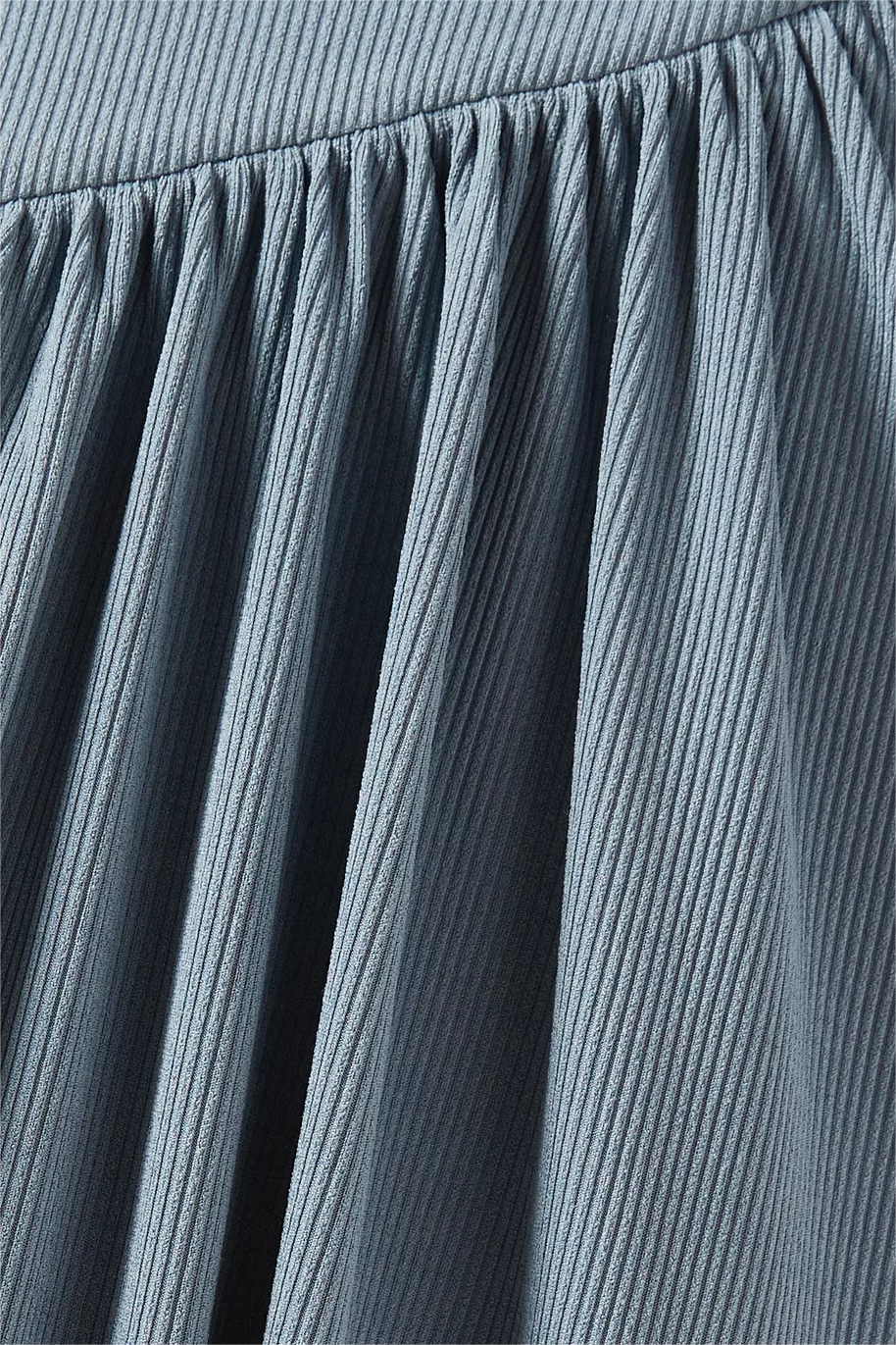 Jersey Solid Ruched Long Sleeve Midi Dress Blue