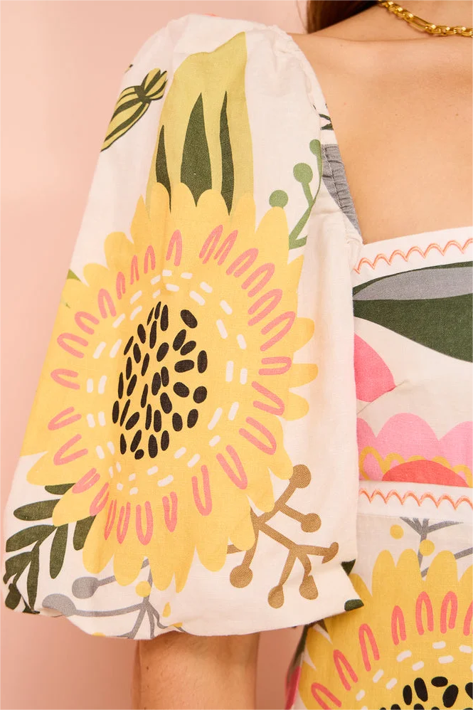 Floral Short Sleeve Square Neck Midi Dress