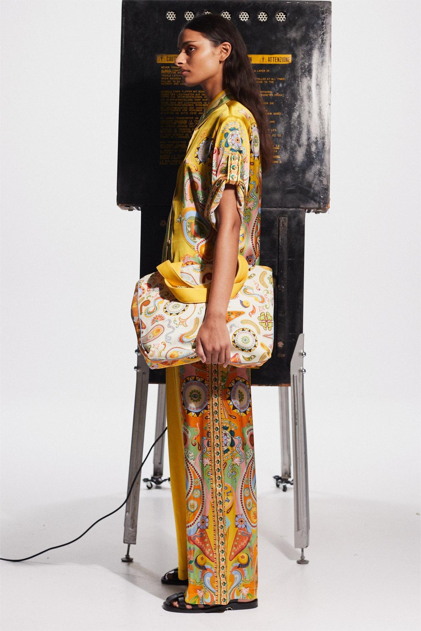 Paisley Print Satin Bottom Top & Mid Waist Pants Set