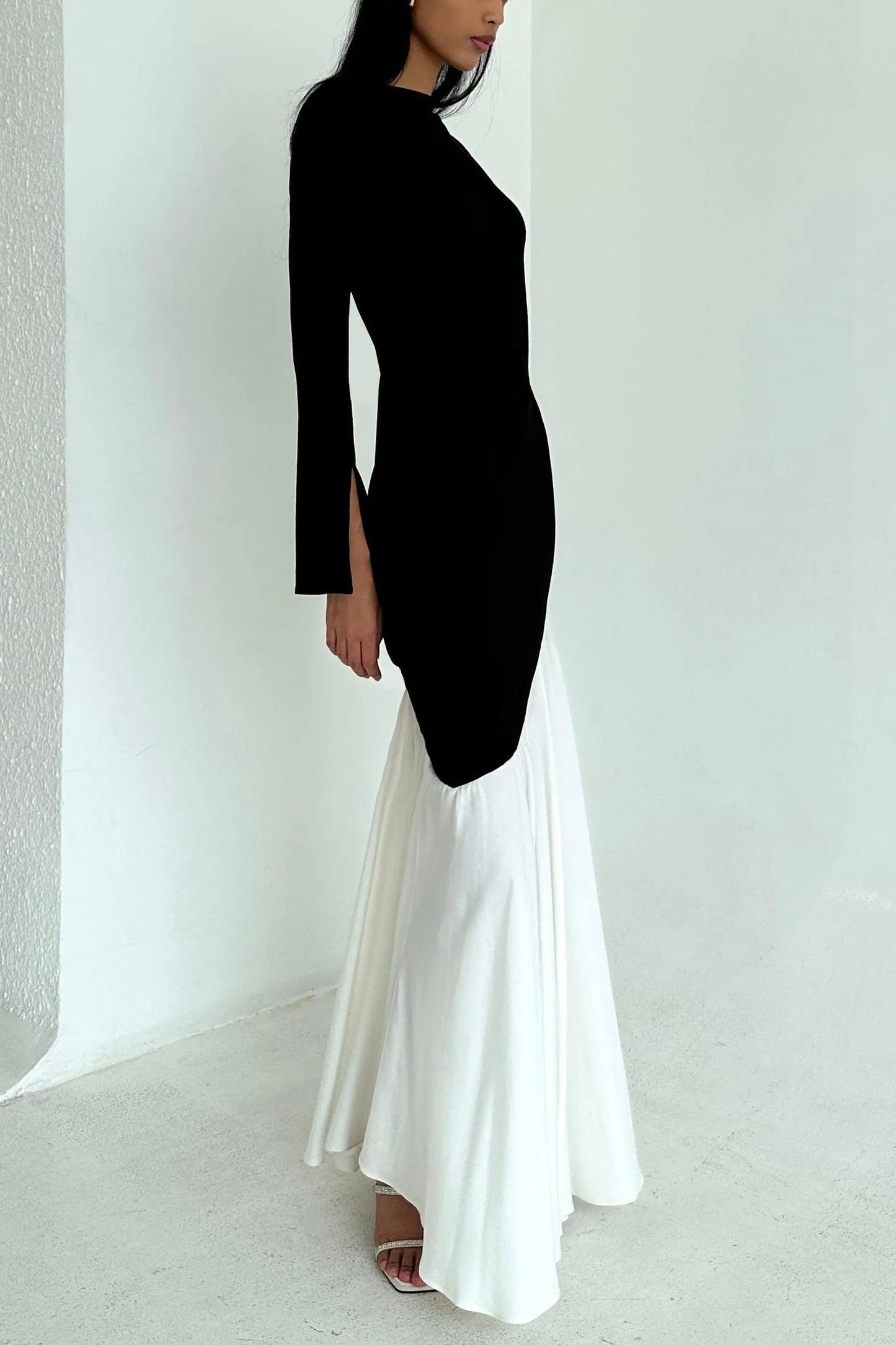 Jersey Contrast Color Midi Dress