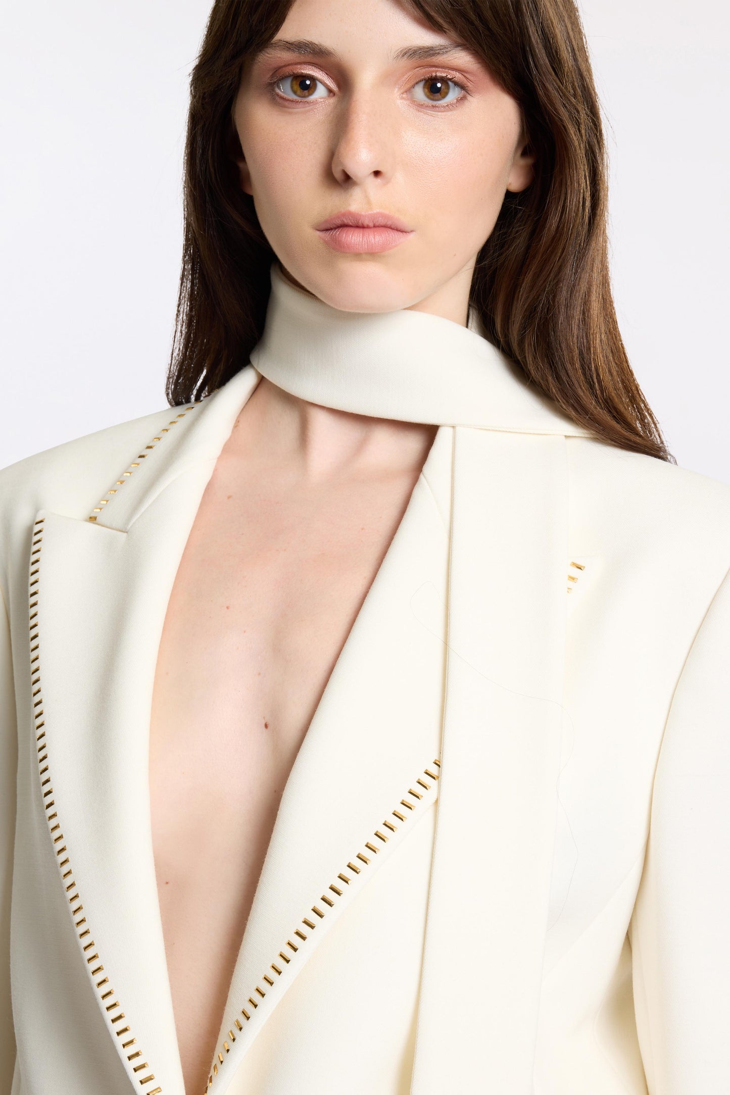 Solid Rhinestone Pocket Blazer & High Waist Pants