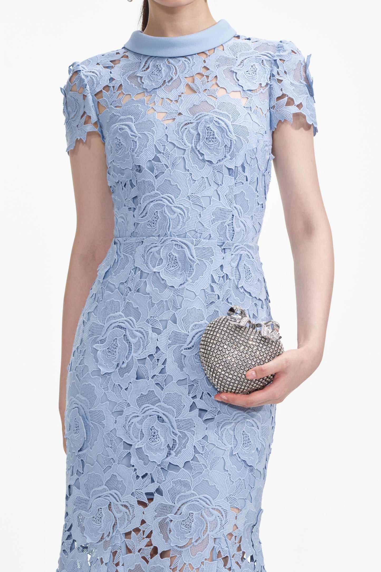 Lace Round Neck Short Sleeve Midi Dress