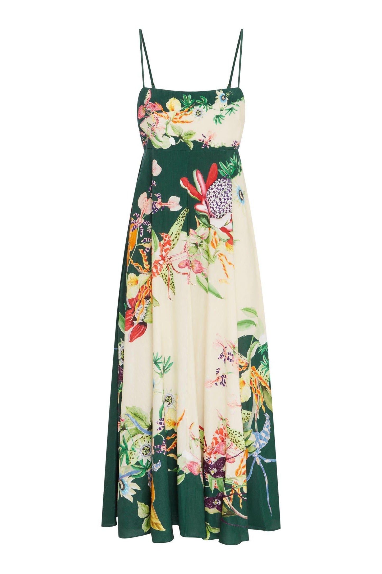 Botanical Print Smocking Slip Midi Dress