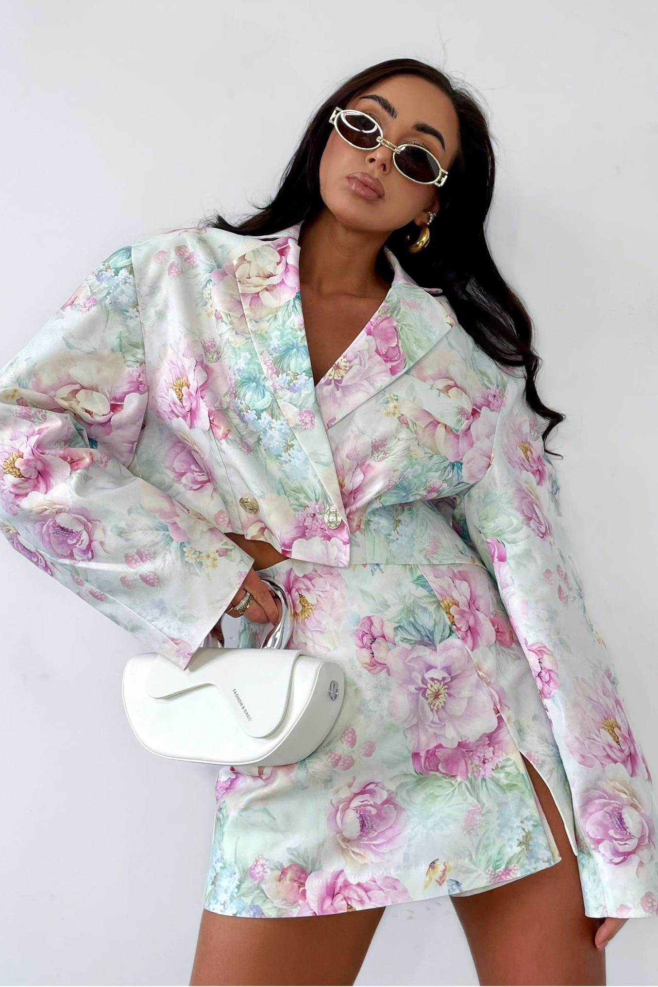 Floral Long Sleeve Blazer & Mid Waist Floral Pants Set