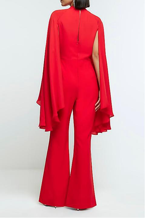 Solid Cape Sleeve Top & Mid Waist Pants Set