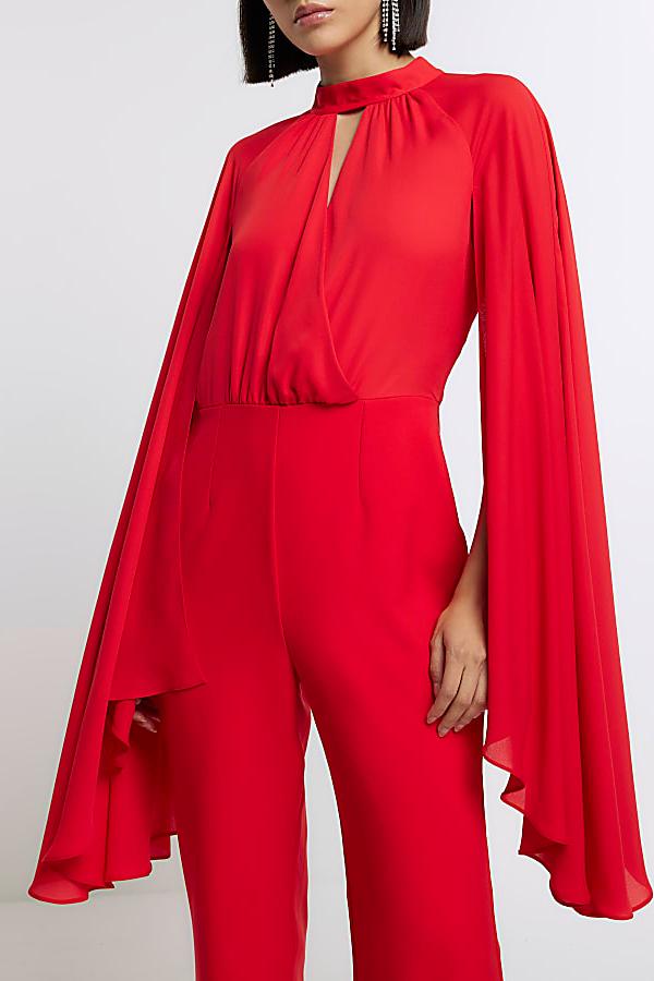 Solid Cape Sleeve Top & Mid Waist Pants Set