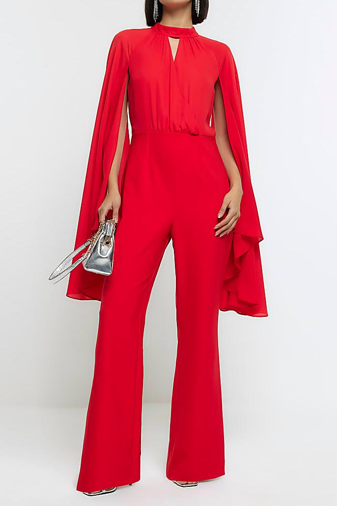 Solid Cape Sleeve Top & Mid Waist Pants Set
