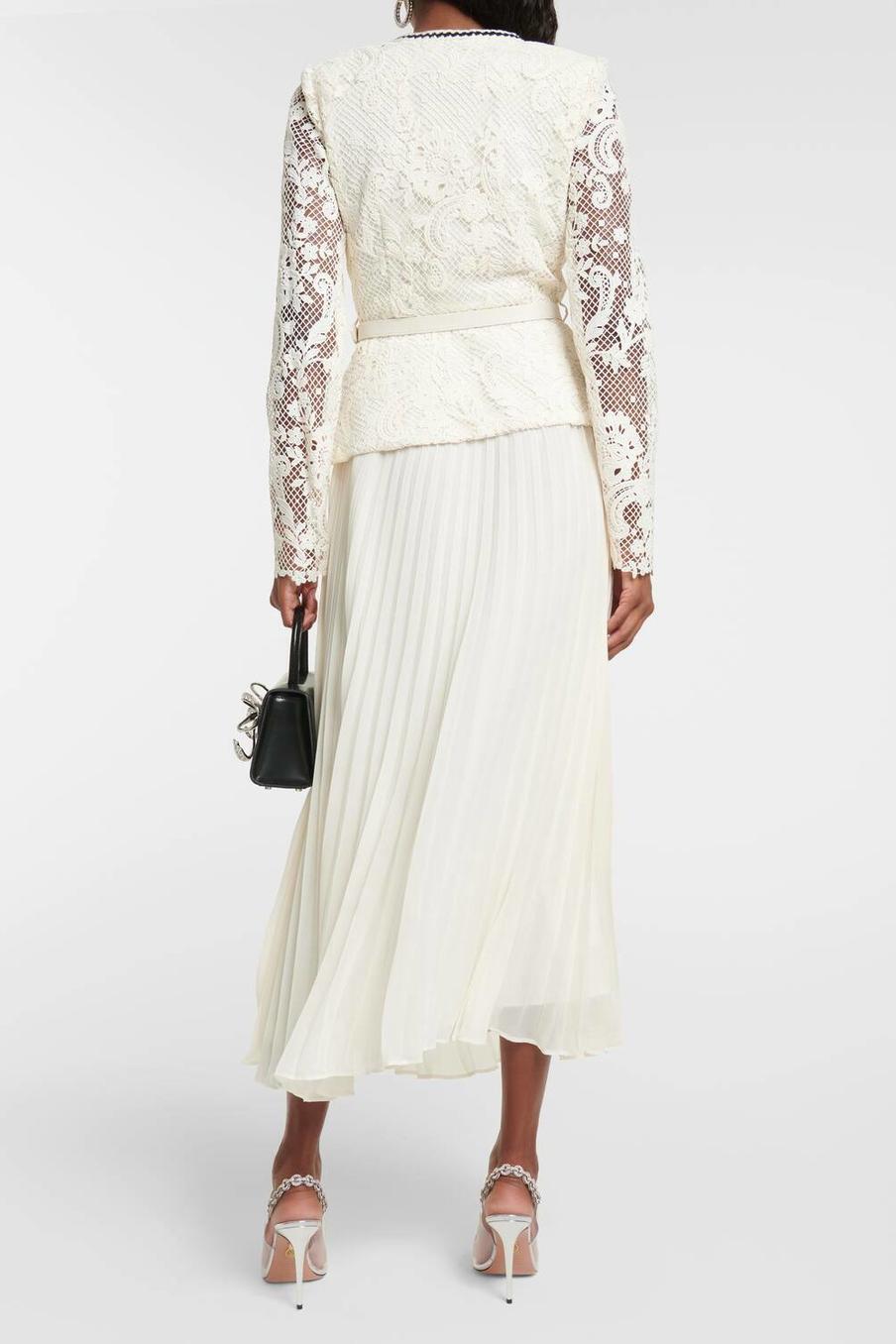 Lace Splicing Embroidered Pleat Midi Dress