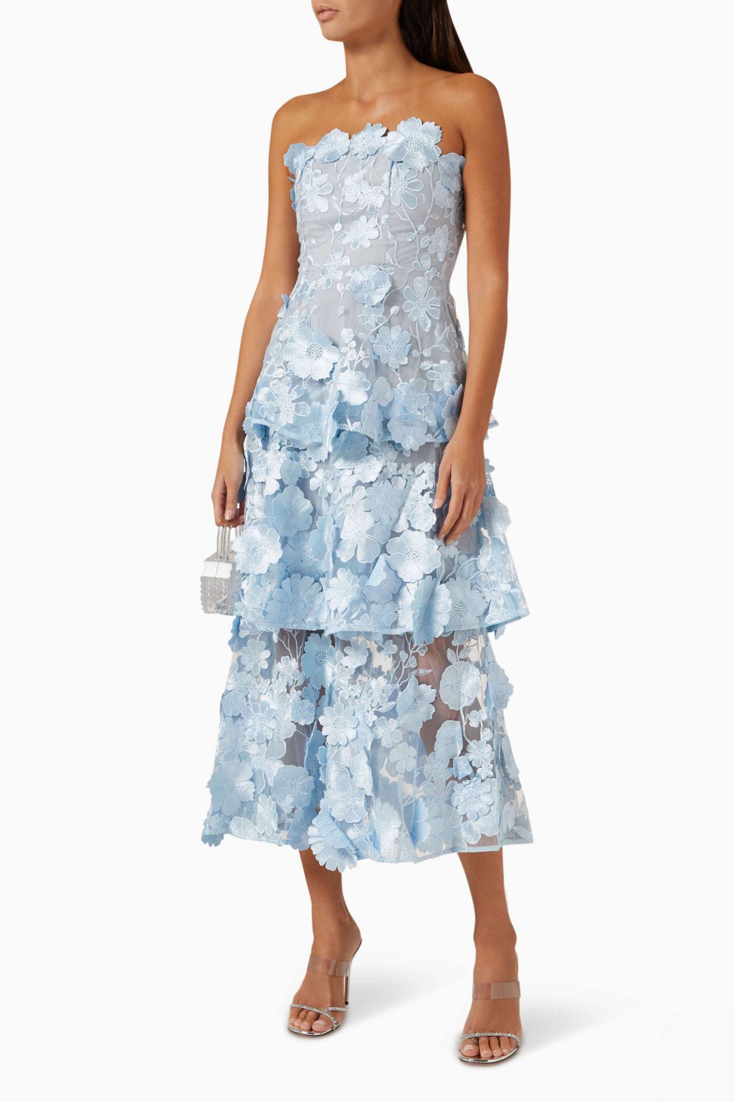 Embroidered Ruffle Off-Shoulder Midi Dress