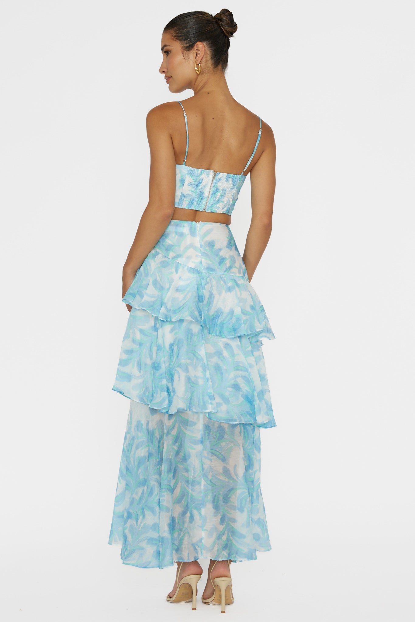 Abstract Print Top & High Waist Ruffle Skirt Set