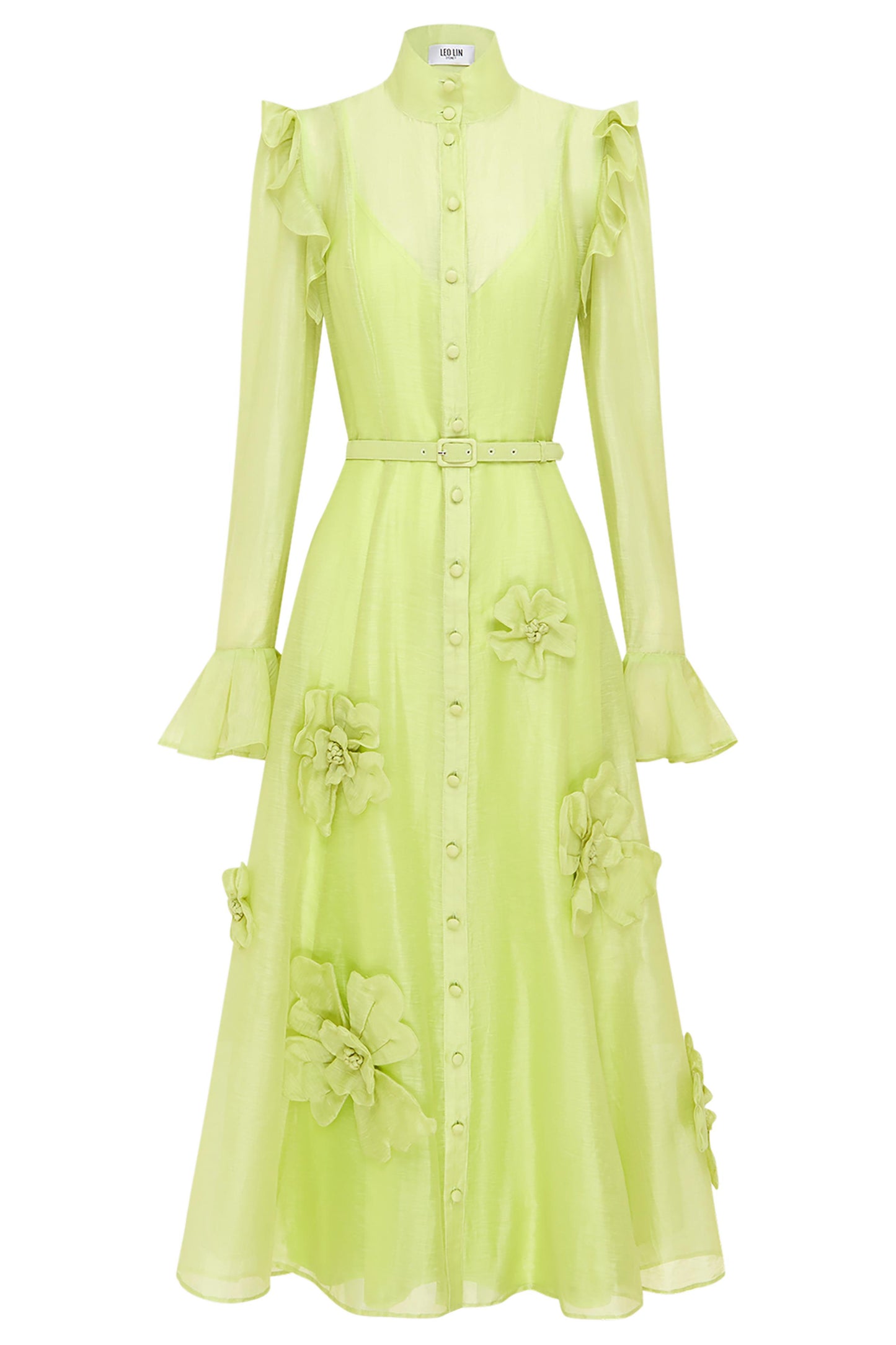 Solid 3D Floral Frill Midi Dress