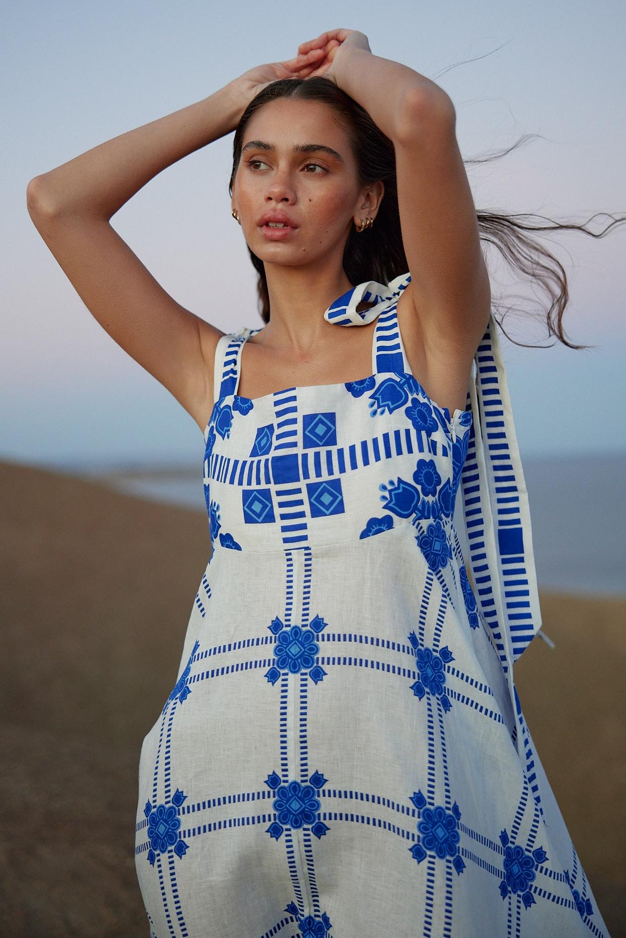 Paisley Print Lace Up Sleeveless Midi Dress