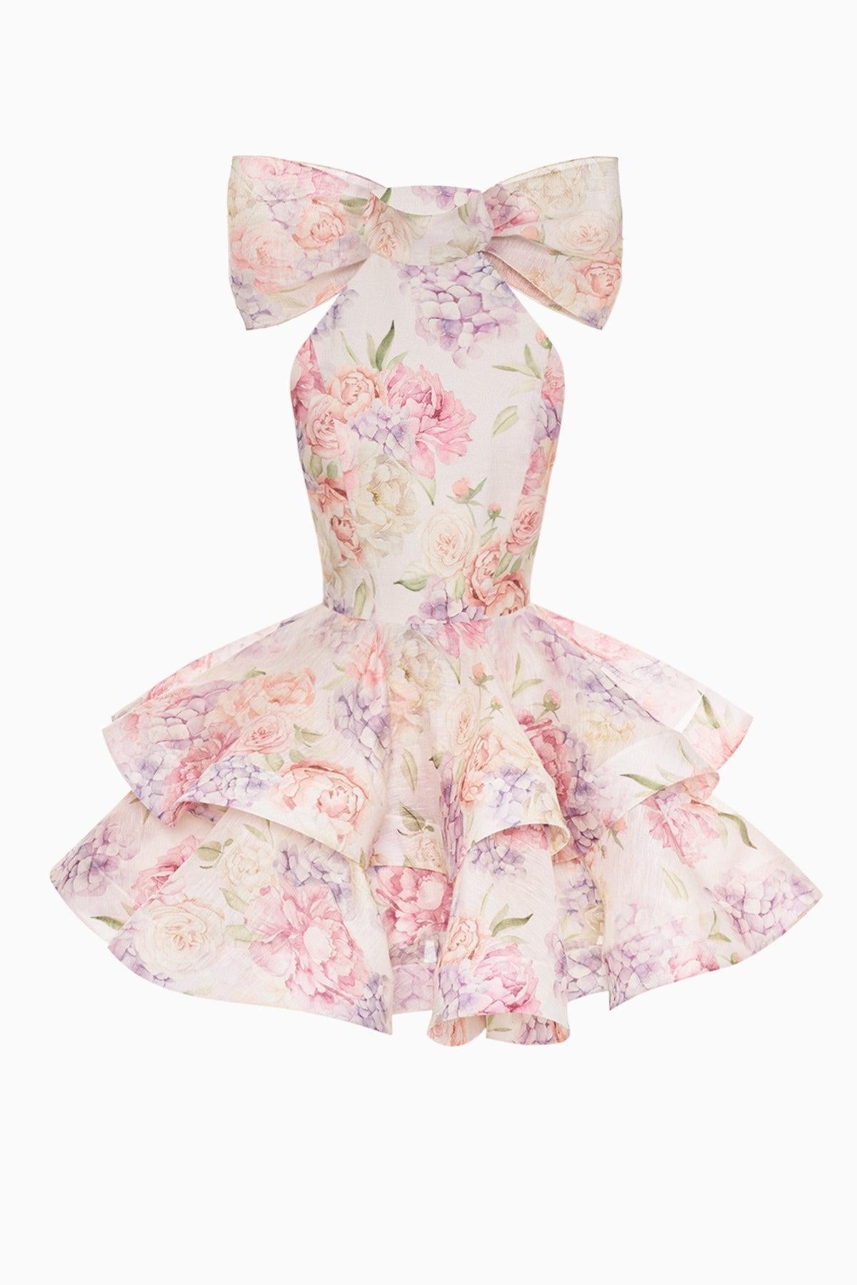 Solid Ruffle Halter Neck Mini Dress