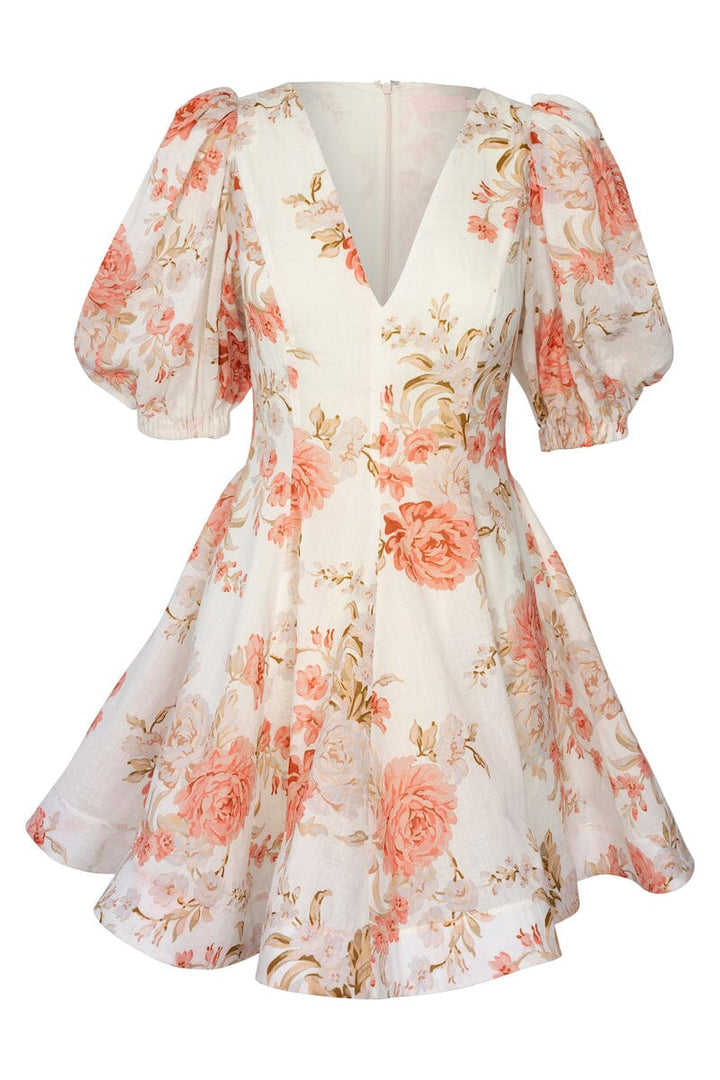 Floral Ruffle Puff Sleeve Mini Dress