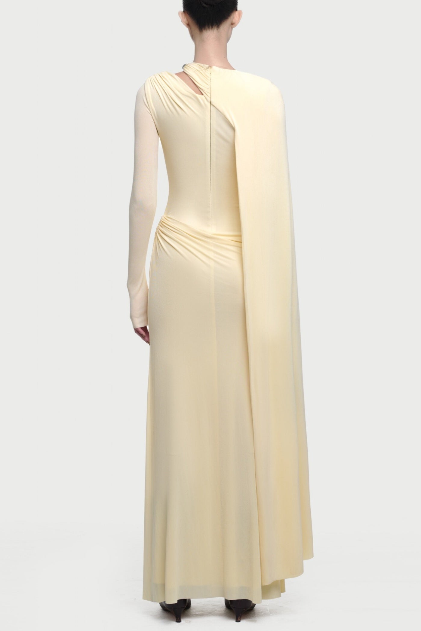 Jalynne Diagonal Shawl Cutout Maxi Dress - Yellow