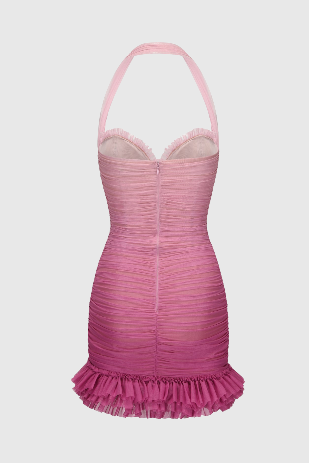 Jodelle Halter Mesh Gradient Rushed Mini Dress - Pink