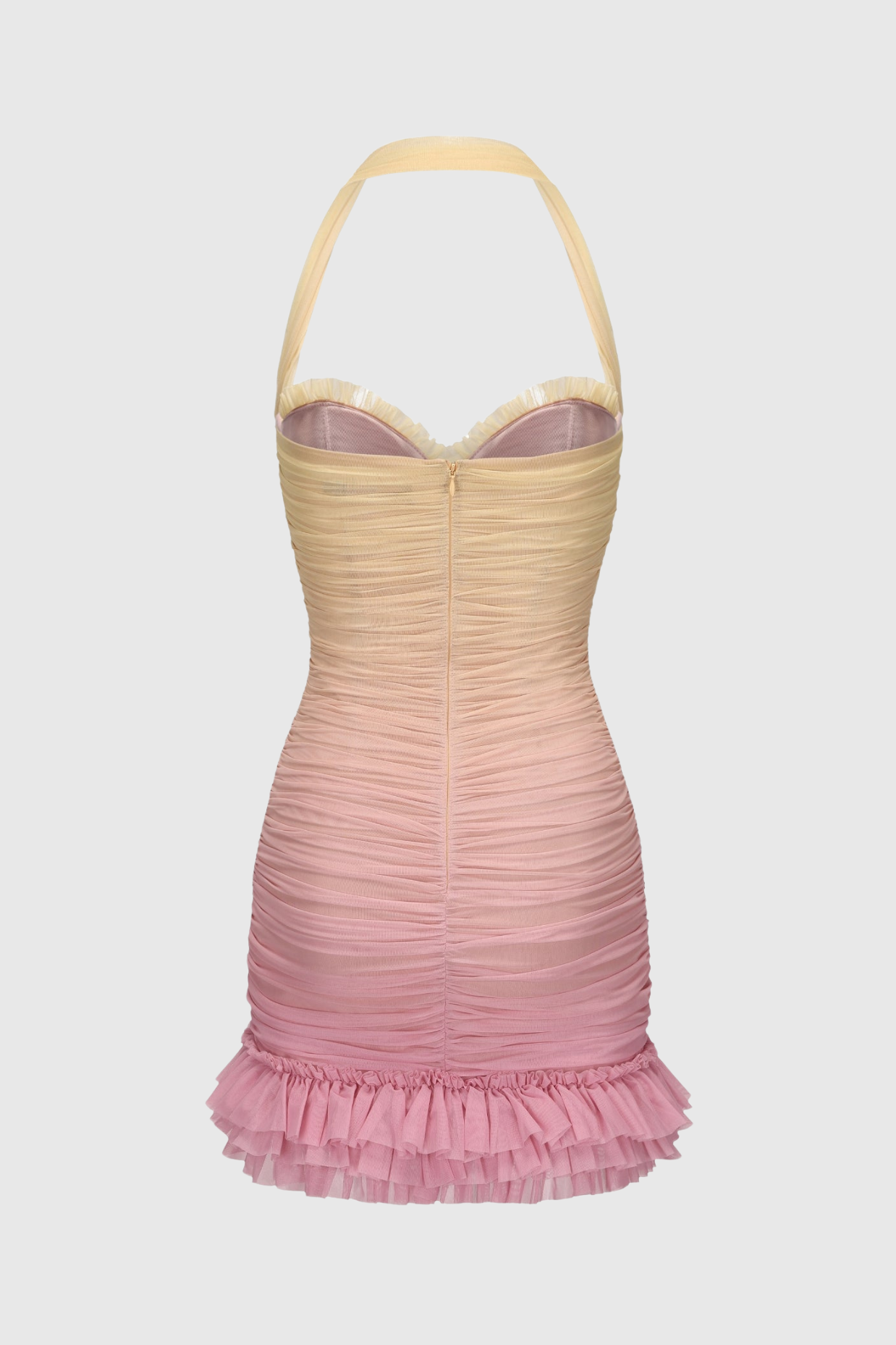 Jodelle Halter Mesh Gradient Rushed Mini Dress - Yellow