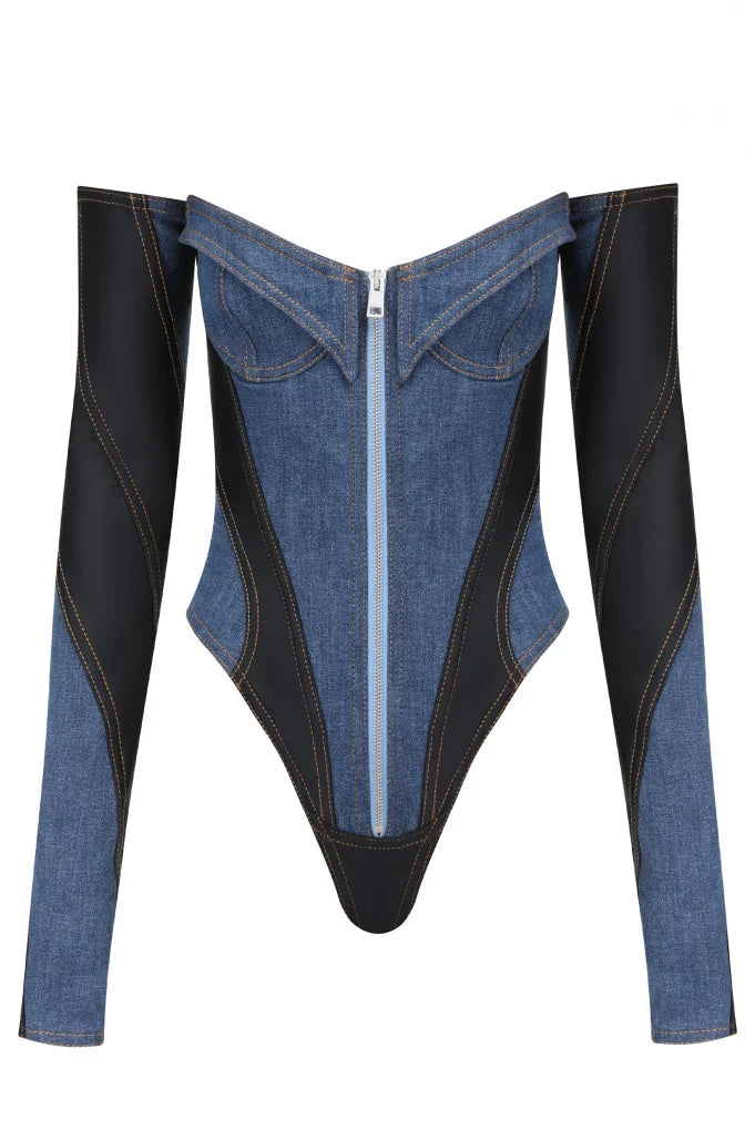 Juniper Off Soulder Patchwork Bodysuit