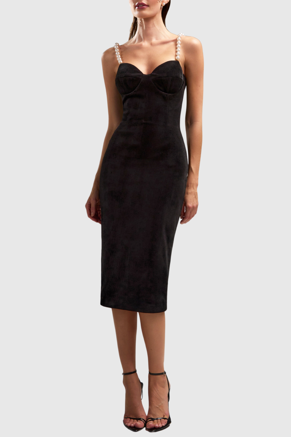 Kadia Velvet Pearl Embellished Midi Dress