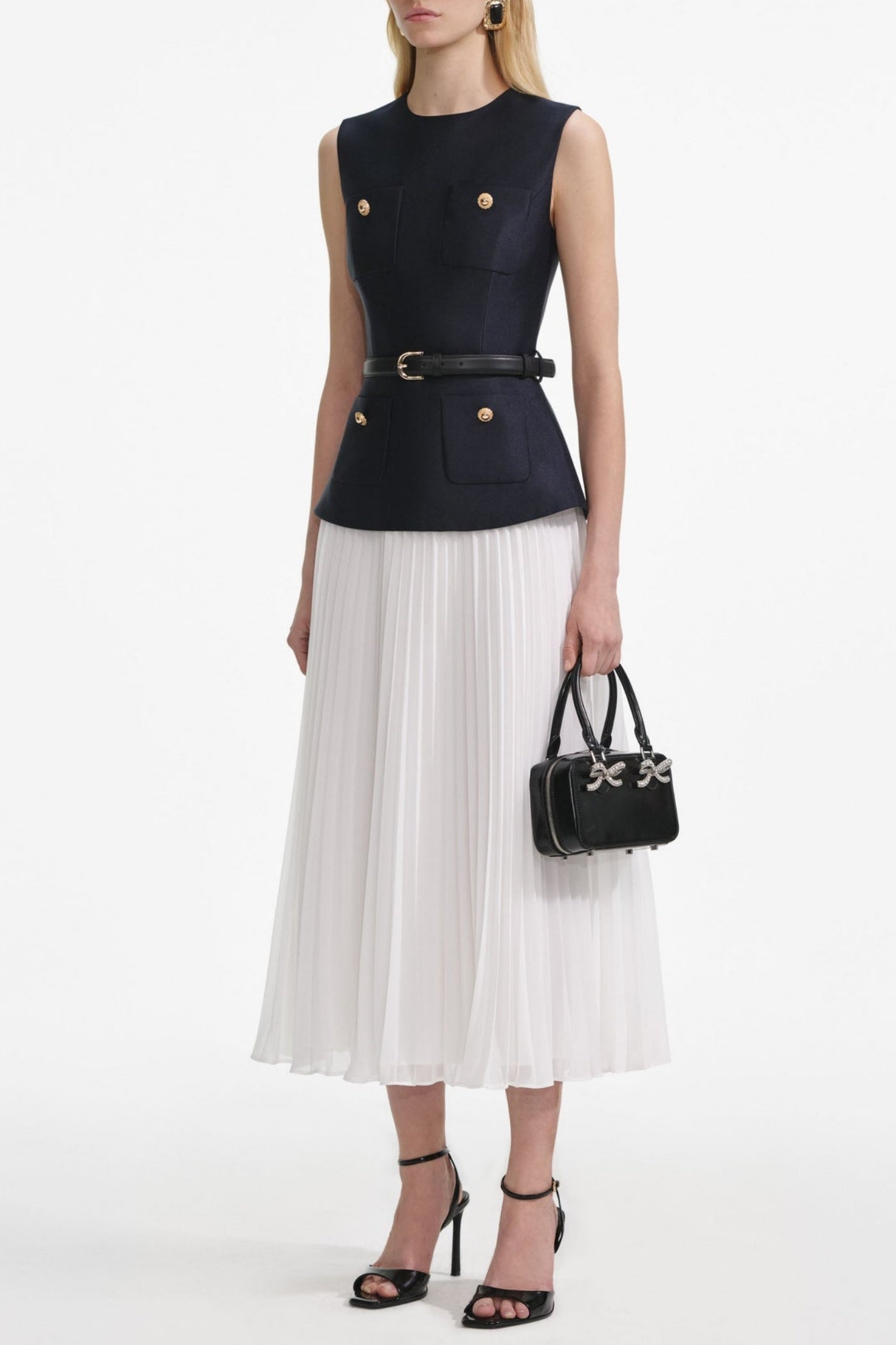 Kayele Sleeveless Belted Chiffon Midi Dress