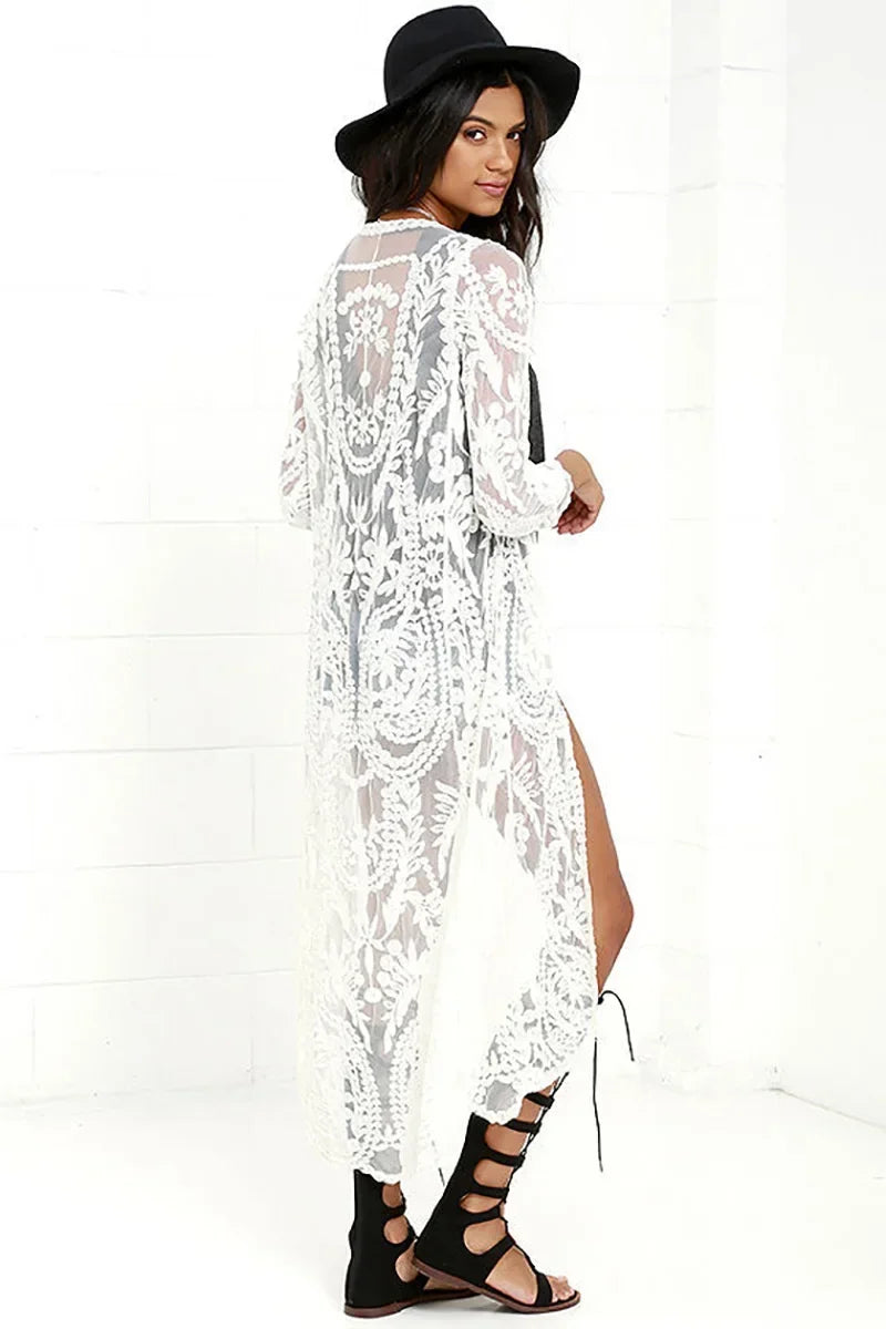 White Lace Kimono Boho Bikini Cover up