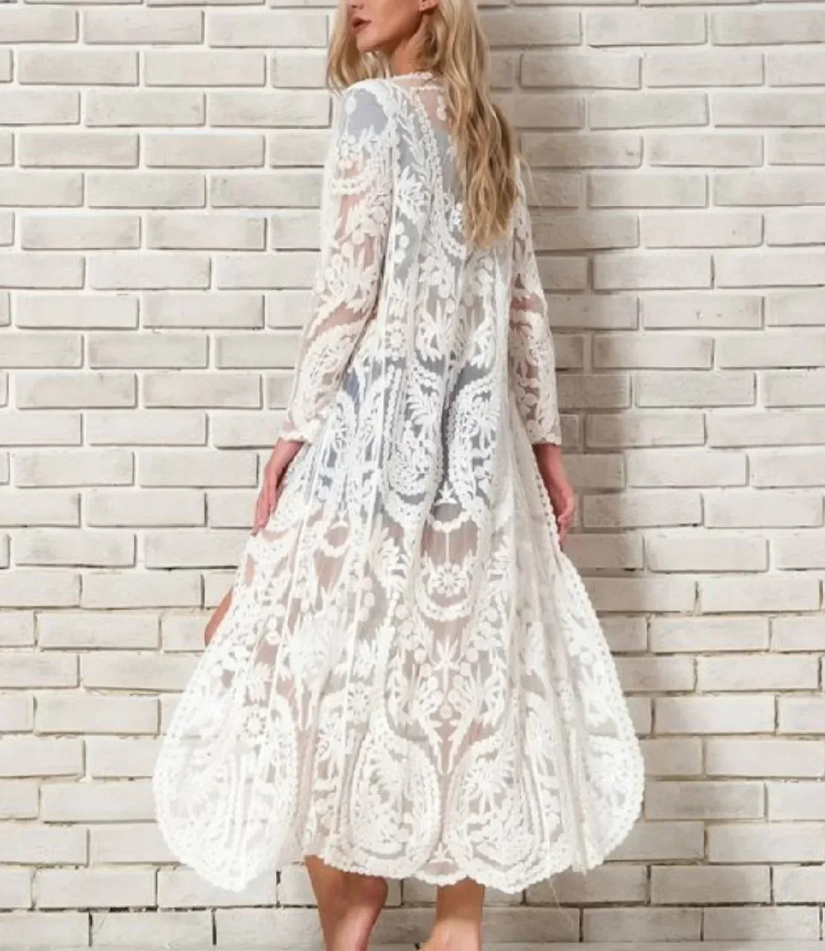 White Lace Kimono Boho Bikini Cover up