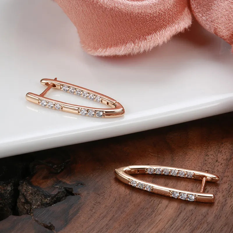 Women's Rose Gold Geometric Zircon Drop Earrings – Elegant Trendy Jewelry