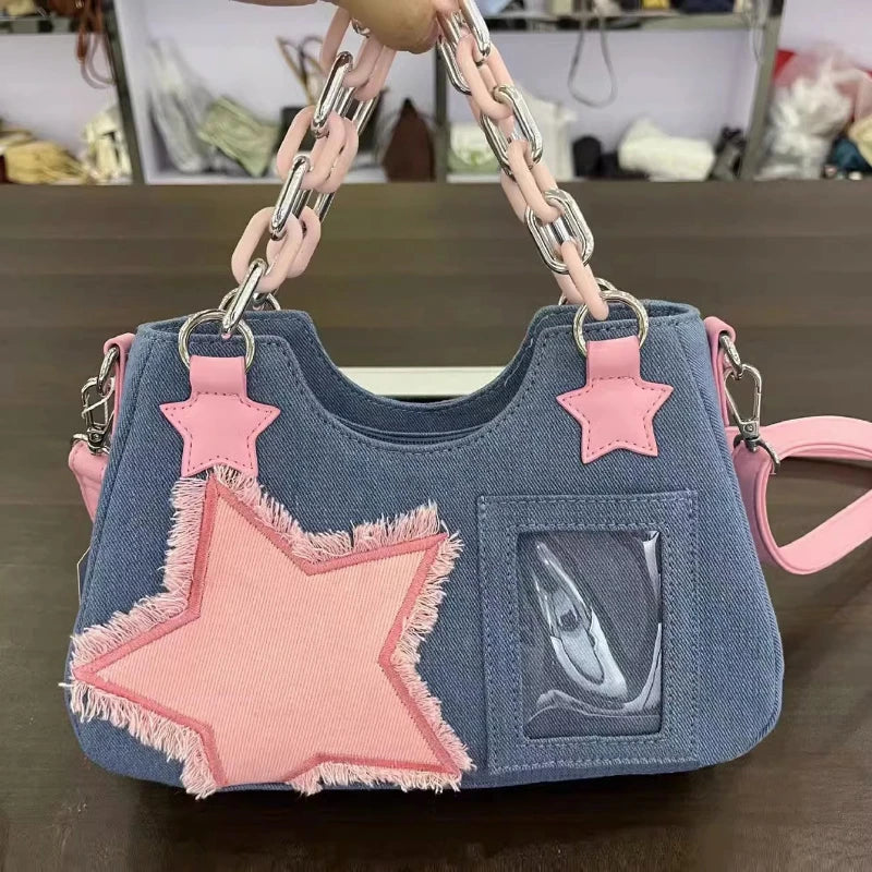 Diamond Silver Leather Crossbody Shoulder Bag