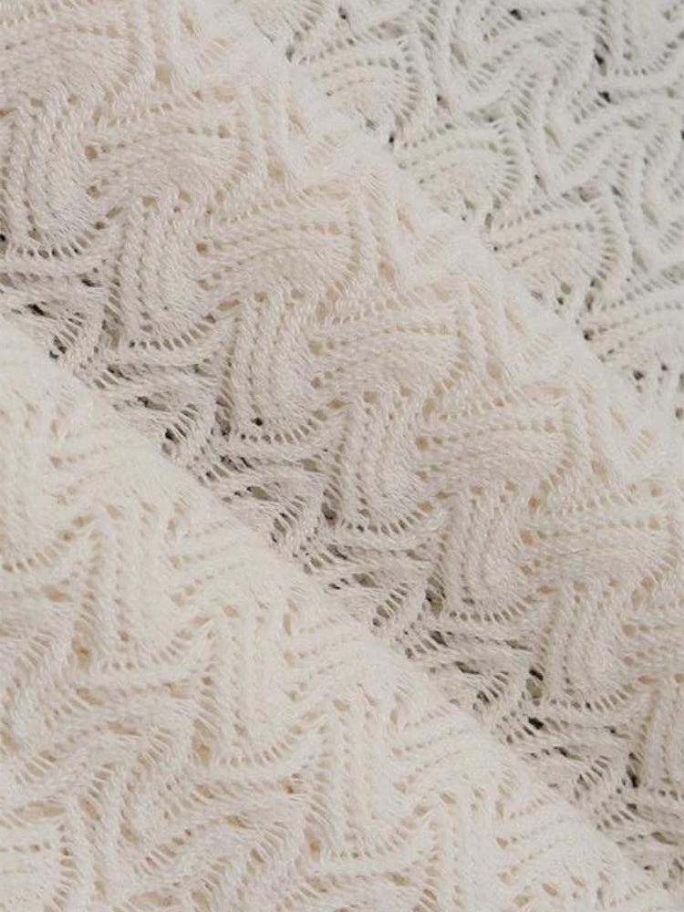 Crochet Knit Plunge V-Neck Ruffle Trim Lace-Up Side Maxi Dress