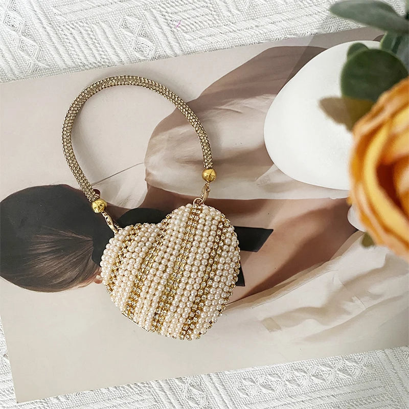 Heart Shape Sparkling Diamond Clutch Bag