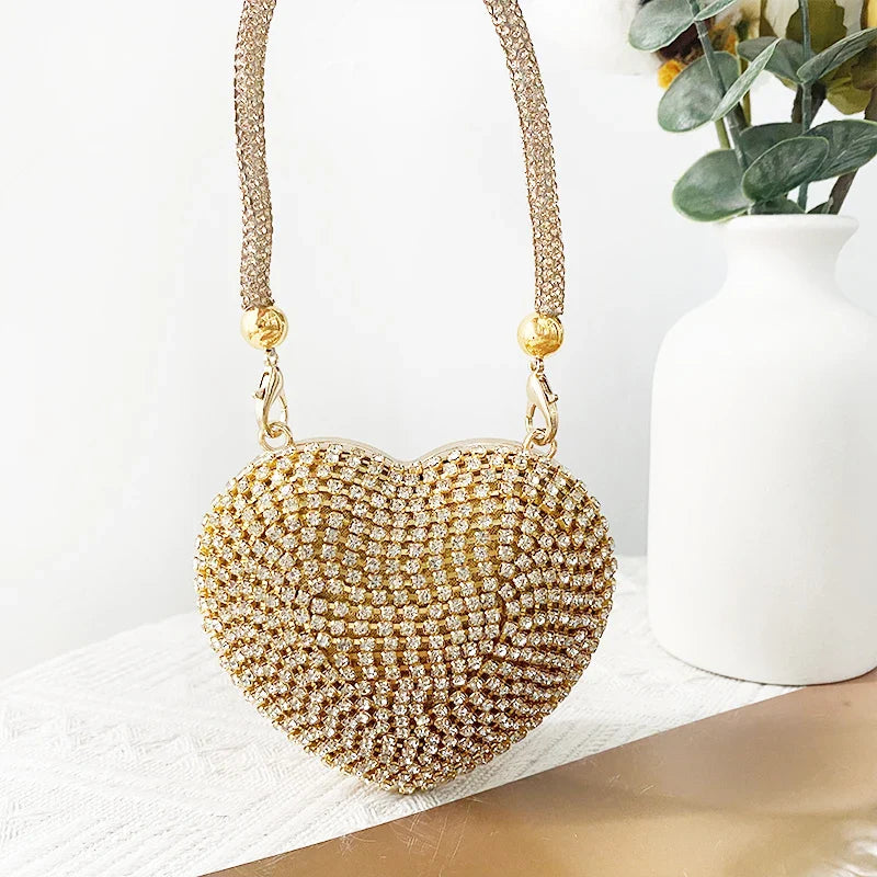Heart Shape Sparkling Diamond Clutch Bag