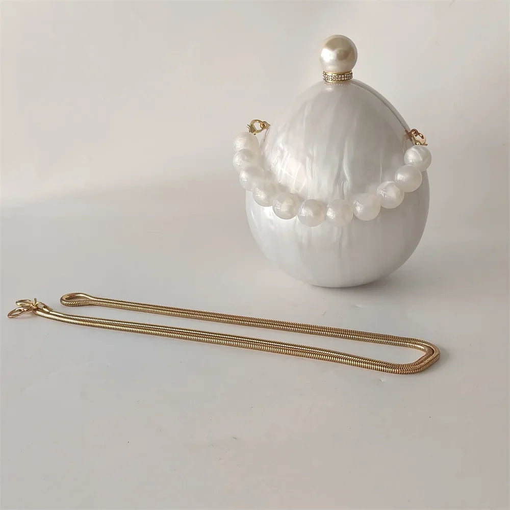 Pearl White Egg Acrylic Box Oval Bridal Messenger Clutch Bag