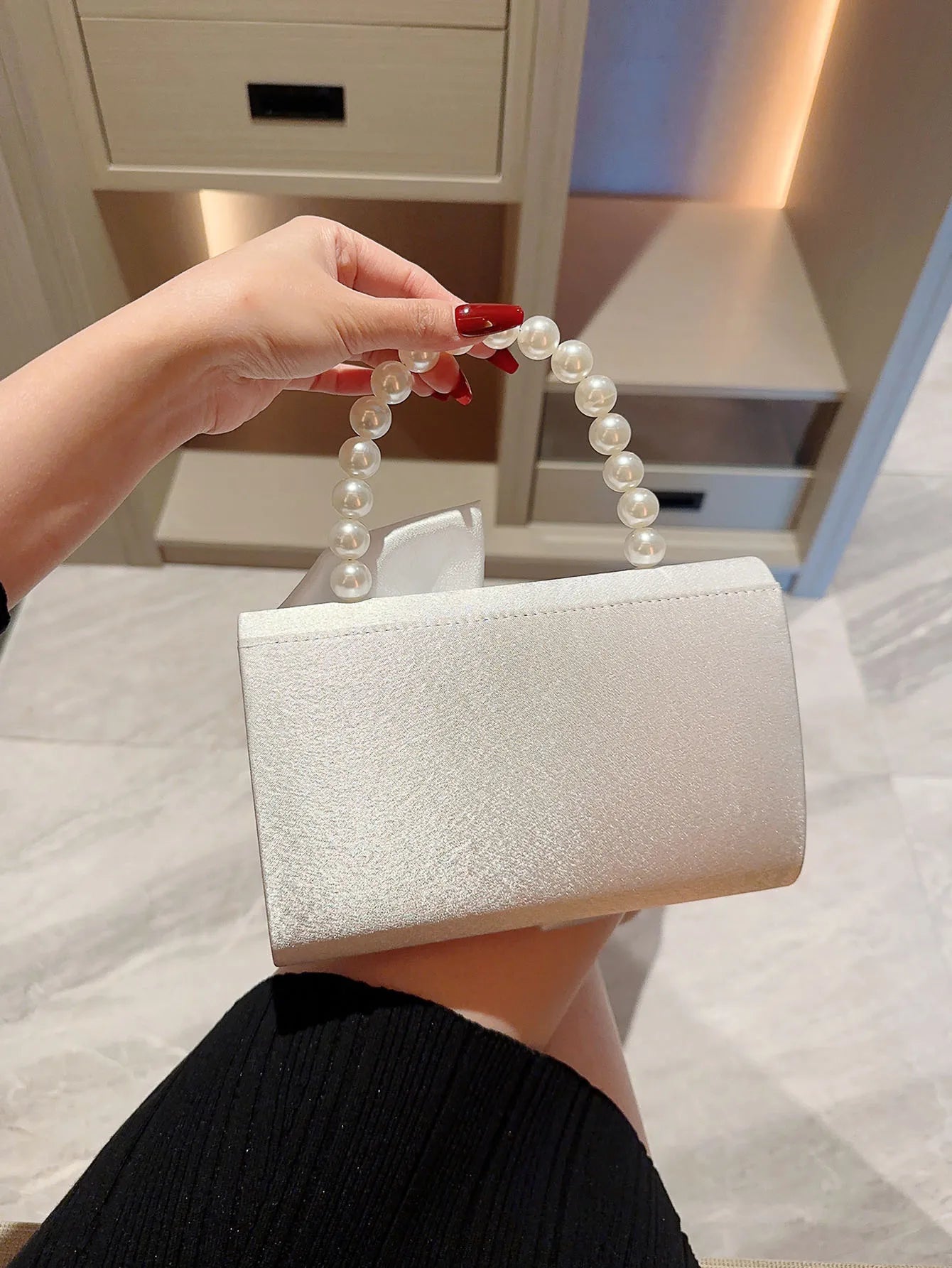 Faux Pearl Flower Wedding Evening Clutch Bag
