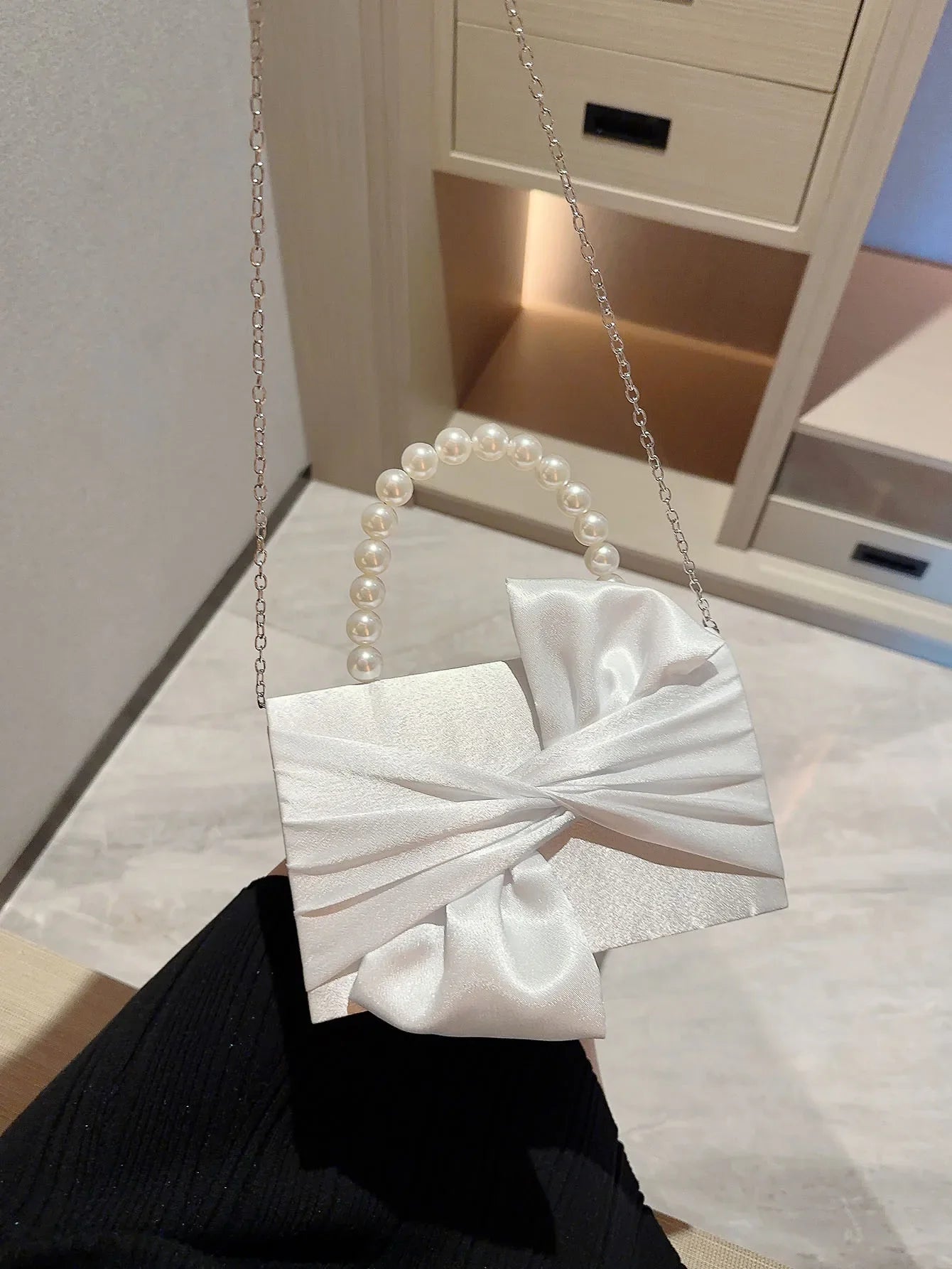 Faux Pearl Flower Wedding Evening Clutch Bag