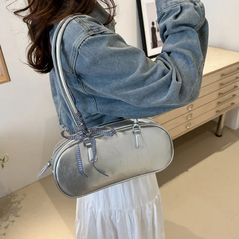 Silver Pillow Crossbody Shoulder Bag