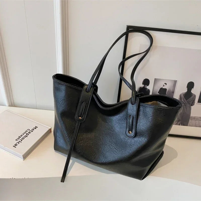 Winter Leather Tote Shoulder Bag for Women