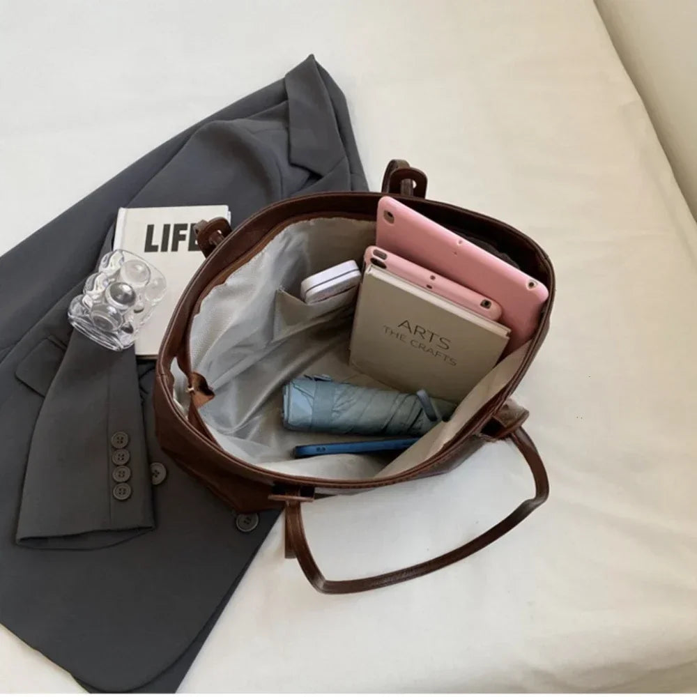 Winter Leather Tote Shoulder Bag for Women