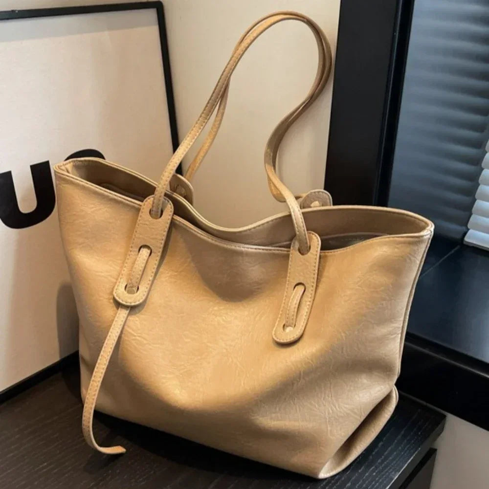 Winter Leather Tote Shoulder Bag for Women