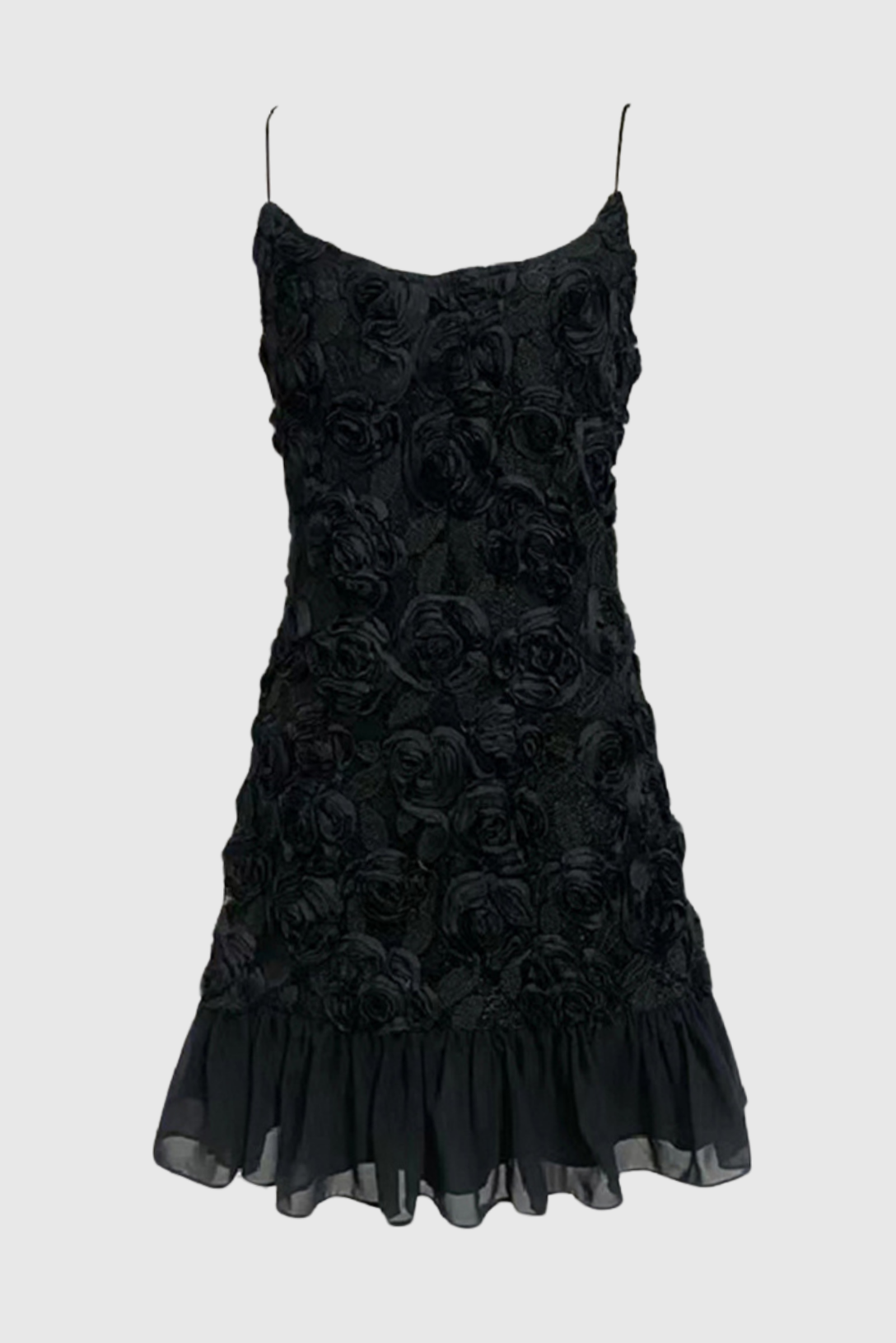 Lillie Spaghetti Floral Ruffle Mini Dress - Black