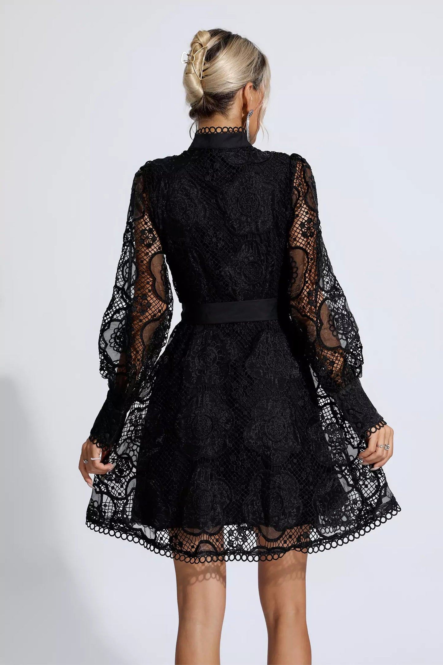 Lorelei Lace Jacquard Mini Dress-Black
