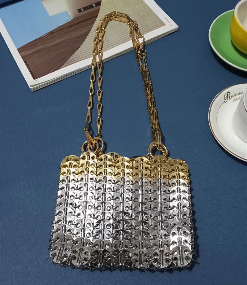 Luxury Designer Hand Woven Metal Chain Bag