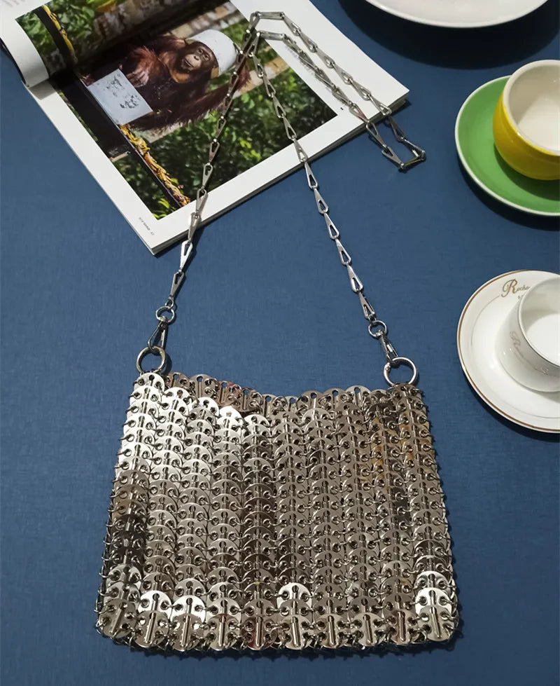 Luxury Designer Hand Woven Metal Chain Bag