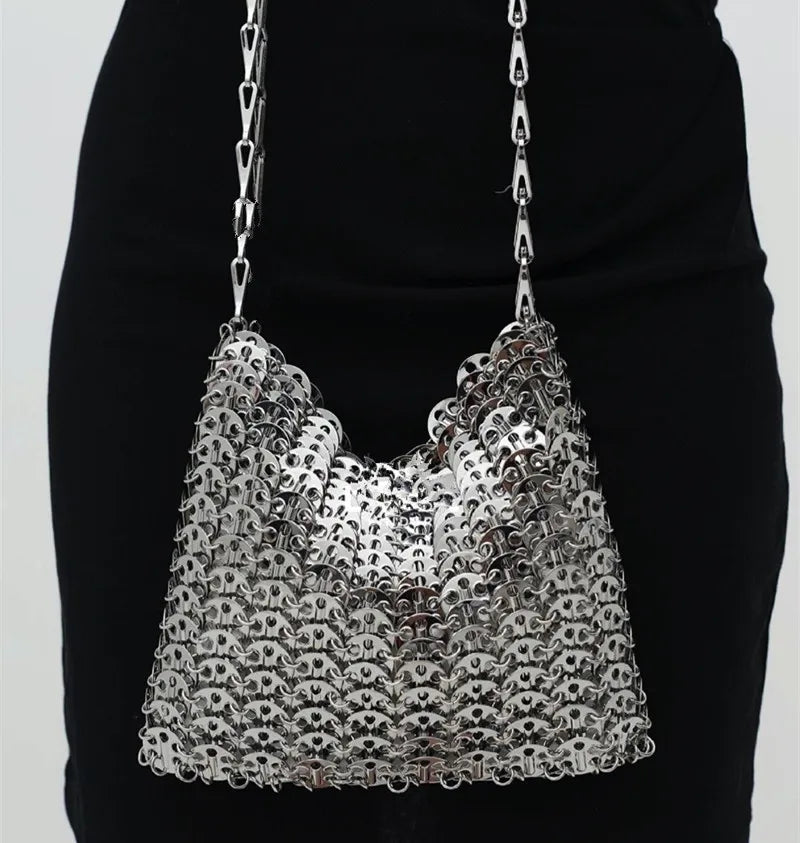 Luxury Designer Hand Woven Metal Chain Bag