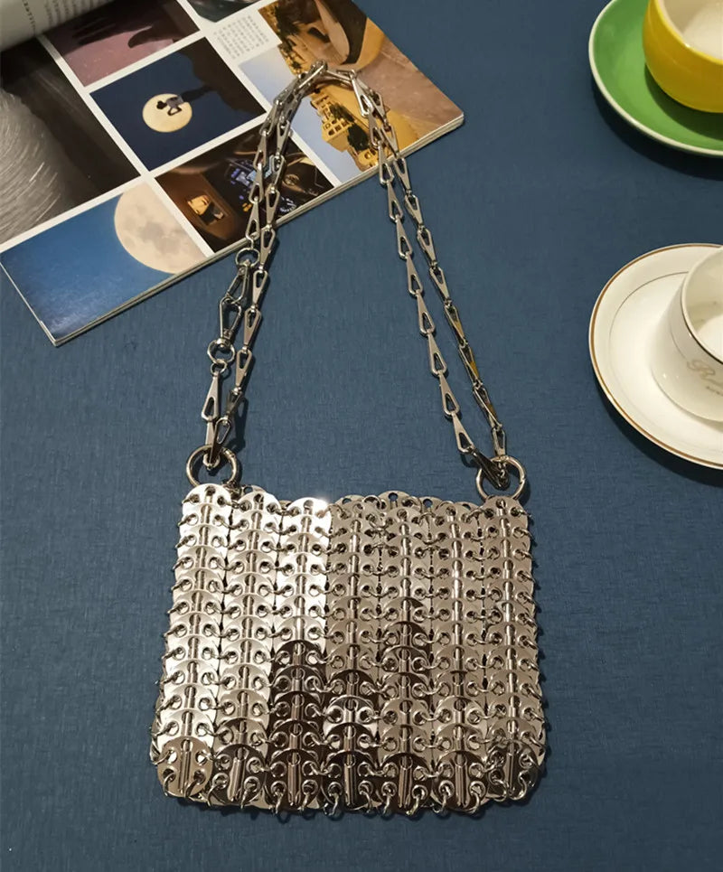 Luxury Designer Hand Woven Metal Chain Bag