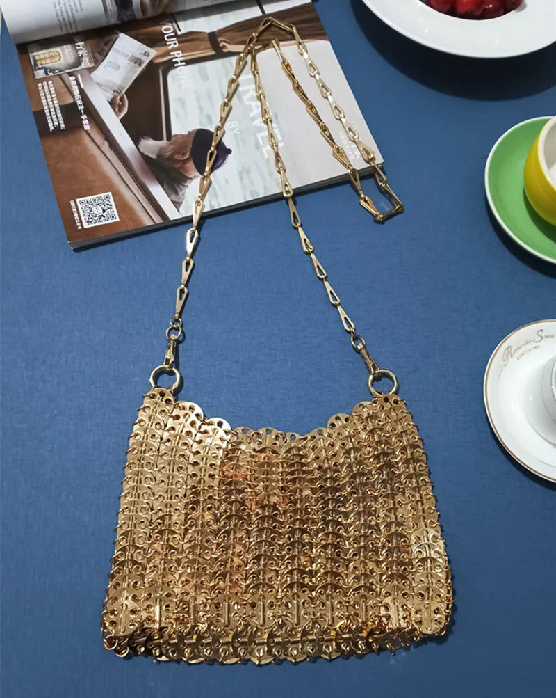 Luxury Designer Hand Woven Metal Chain Bag